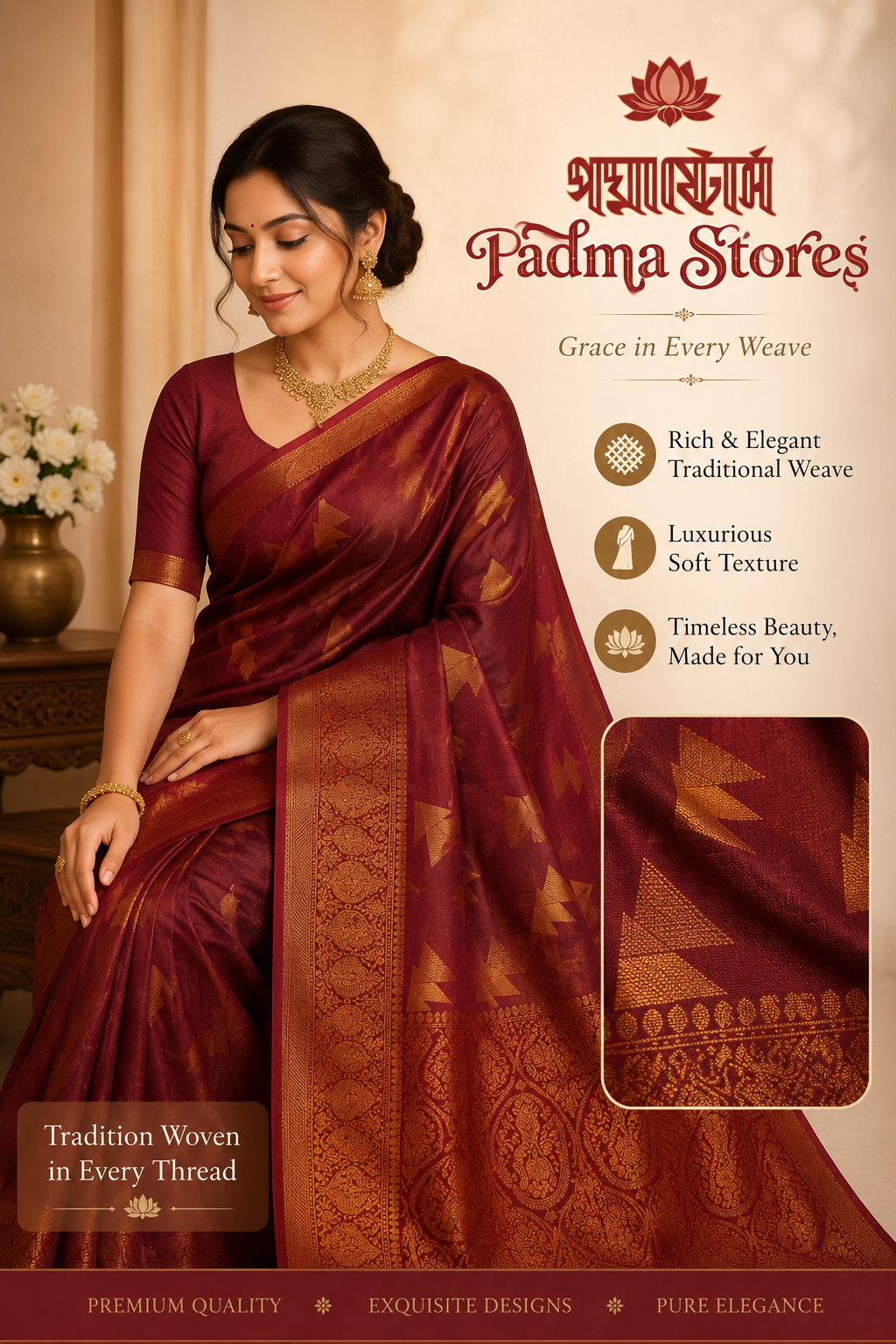 Soft Satin Silk Copper Zari