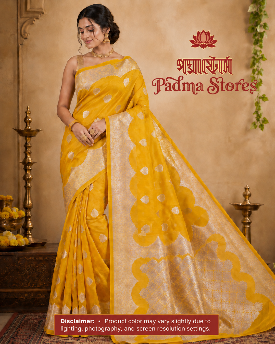 Mustard Yellow Banarasi Kora Organza Art Silk Saree