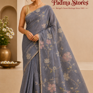 Linen Floral Mist Embroidered Saree - Pastel Purple