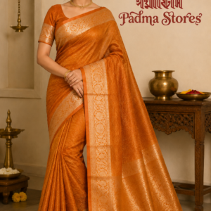 Golden Amber Banarasi Zari Crepe Tissue Saree