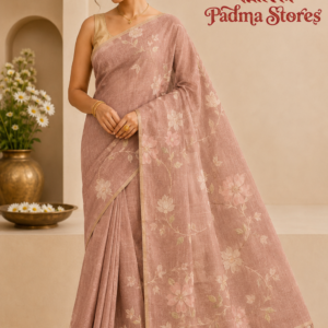 Peach Blossom Linen Embroidery Saree