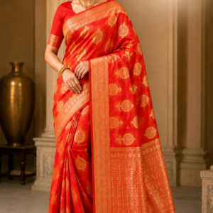 Orange Benarasi Zari Soft Silk