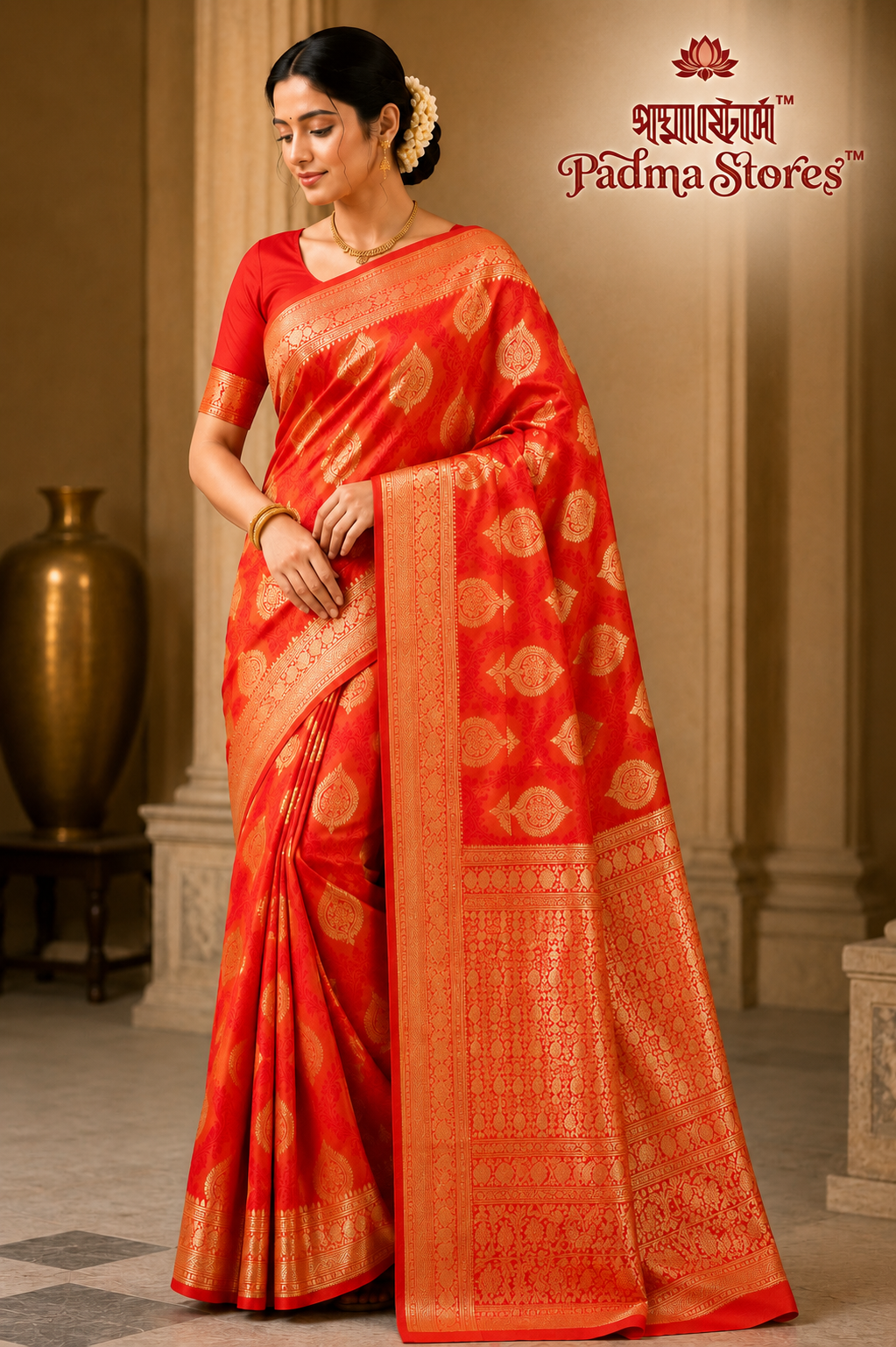Orange Benarasi Zari Soft Silk