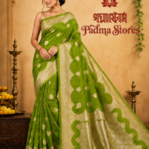 Green Banarasi Kora Organza Art Silk Saree