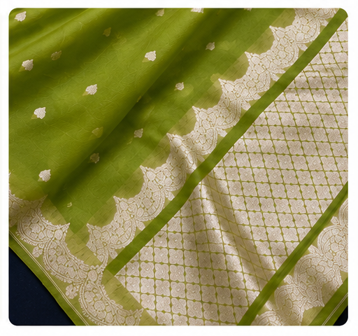 Green Banarasi Kora Organza Art Silk Saree - Image 2