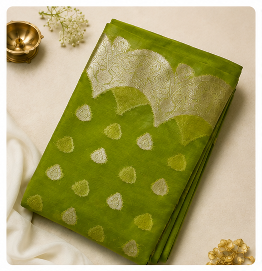 Green Banarasi Kora Organza Art Silk Saree - Image 3