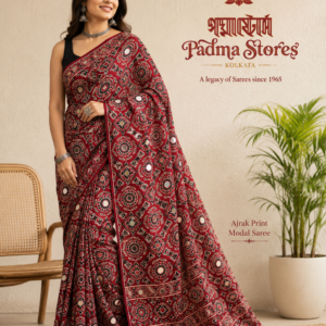 Red Ajrakh Print Saree