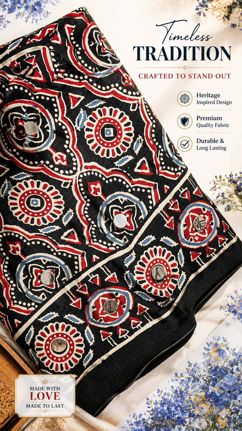 Red Ajrakh Print Saree - Image 2
