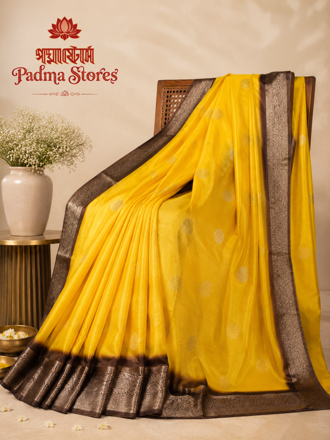 Rumali Silk Saree – Sunshine Yellow with Antique Zari Border - Image 2
