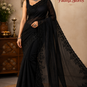Black Sequinned Saree with Stone Embellishments