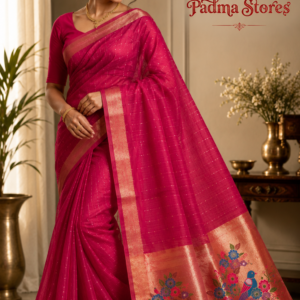 Magenta Gulmohar Linen Zari Saree