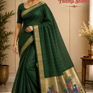 Emerald Gulmohar Linen Zari Saree