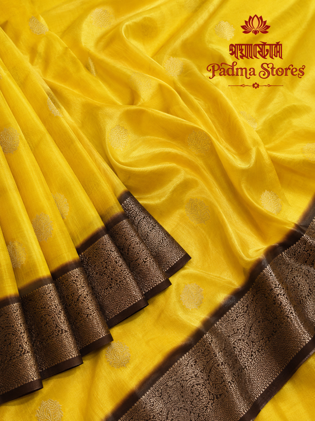 Rumali Silk Saree – Sunshine Yellow with Antique Zari Border - Image 3