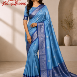 Neelambari Blue Rumali Silk Zari Saree