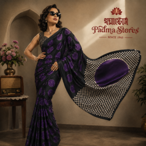 Retro Purple Noir Ajrakh Satin Saree