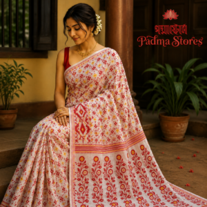 White & Red Dhakai Jamdani
