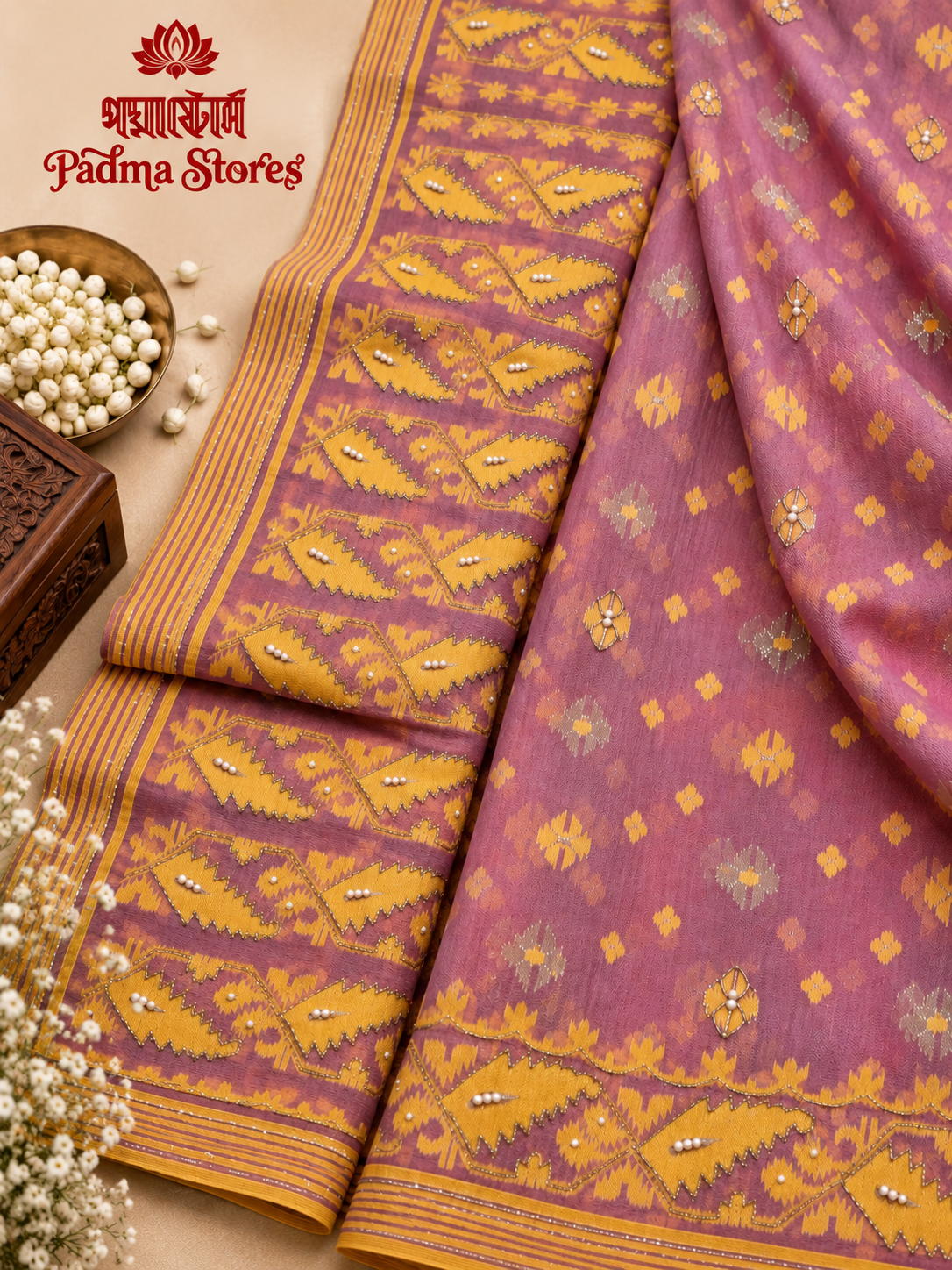 Mauve Purple Jamdani with Kathdana Work - Image 2