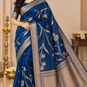 Royal Blue Raw Mango Silk Floral Zari Saree