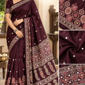 Mirror Ajrakh Semi Modal Saree