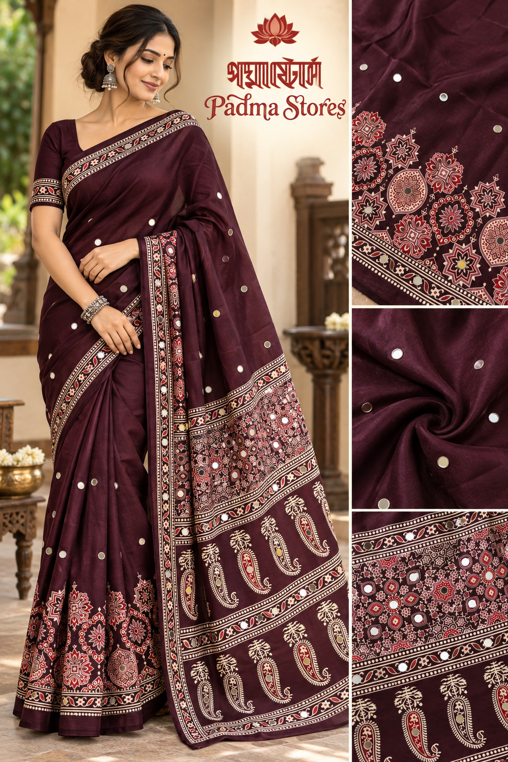 Mirror Ajrakh Semi Modal Saree