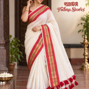 Red White Mul Cotton Saree