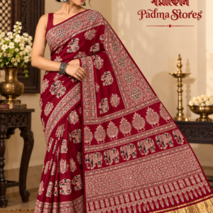 Premium Mirror Modal Ajrakh with Gold Zari Aanchal