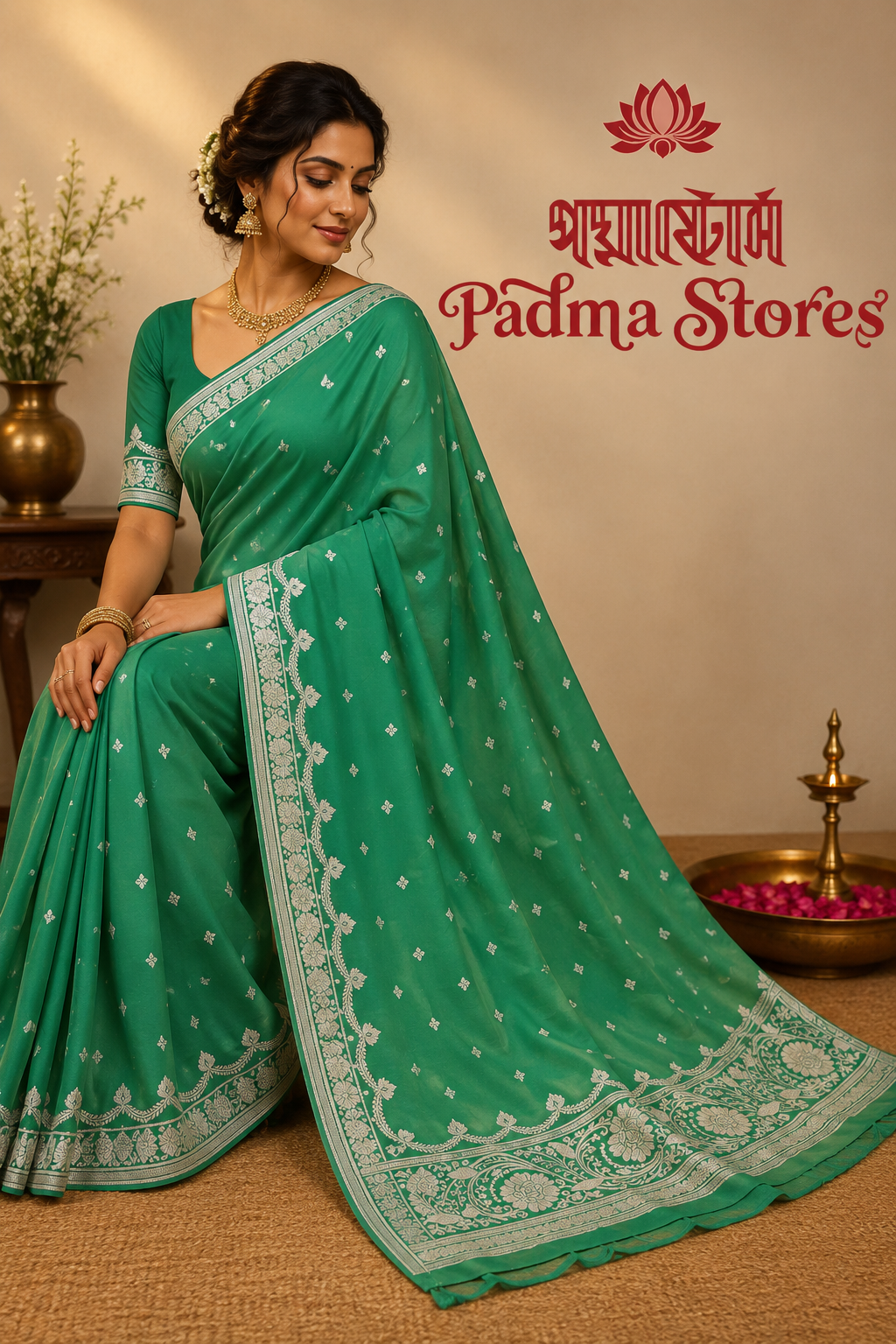 Emerald Green Semi Mashru Silk