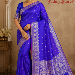 Royal Blue Dual Tone Semi Benarasi Mashru Silk
