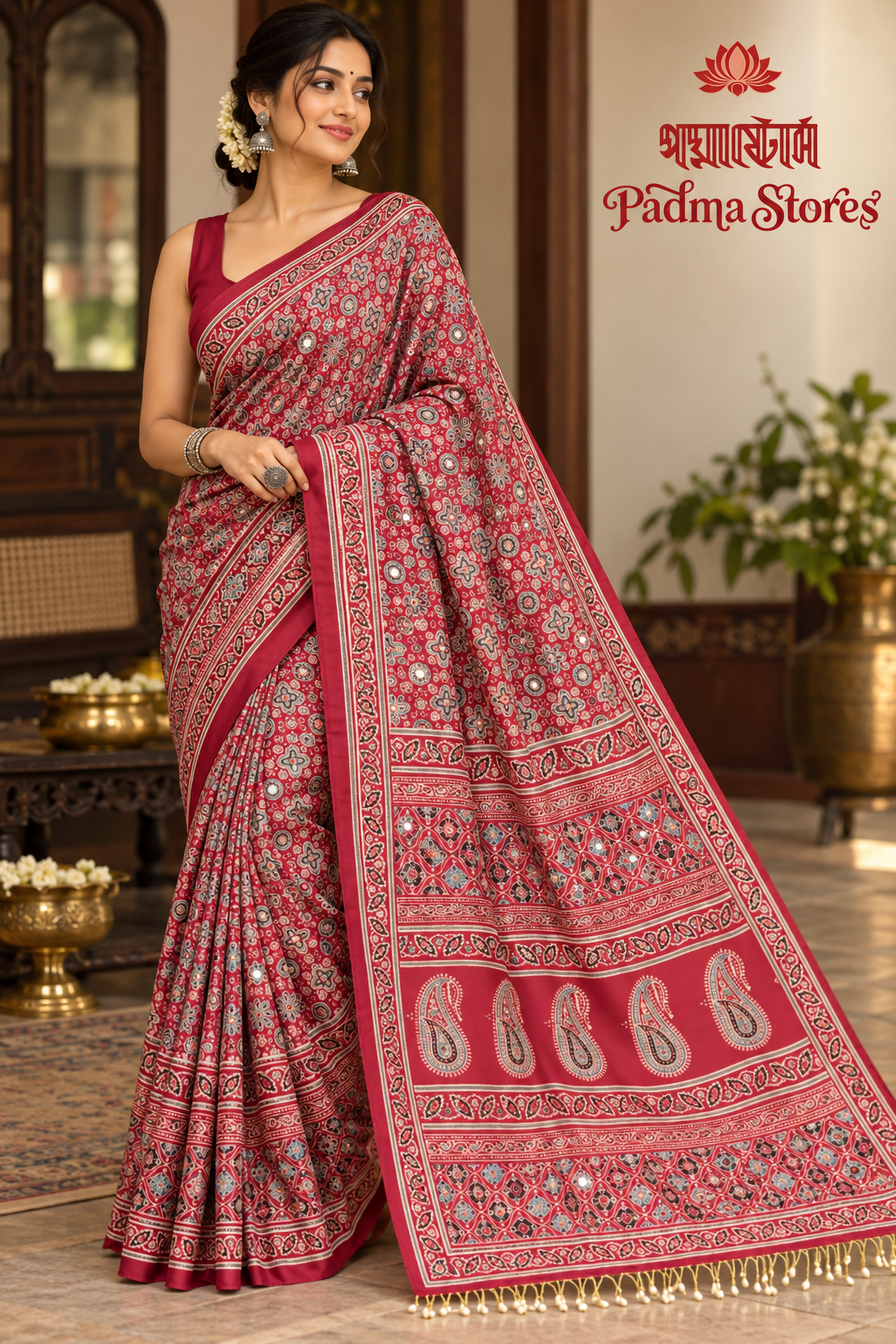Premium Regal Ajrakh Heritage Saree - Image 3