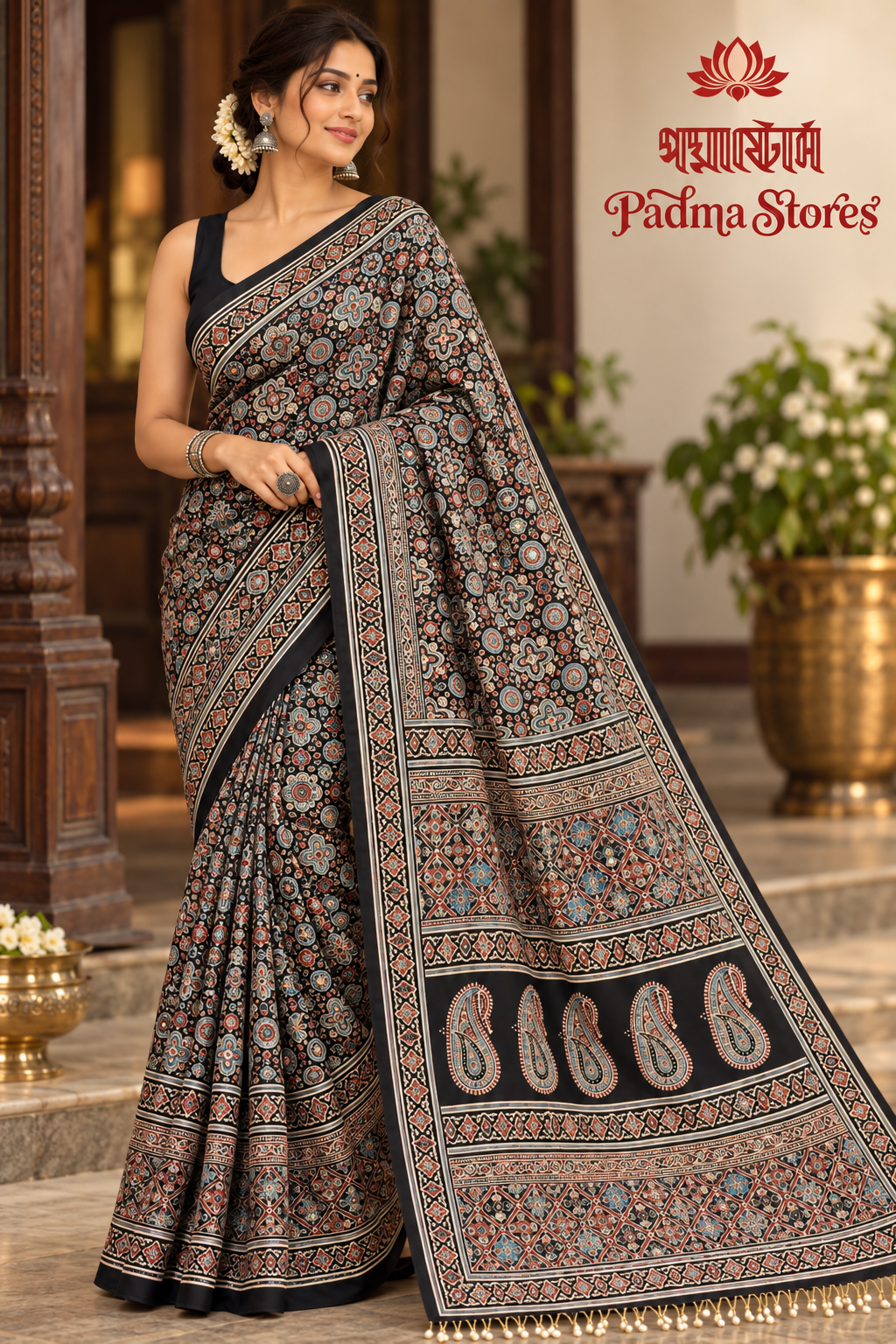 Premium Regal Ajrakh Heritage Saree - Image 4