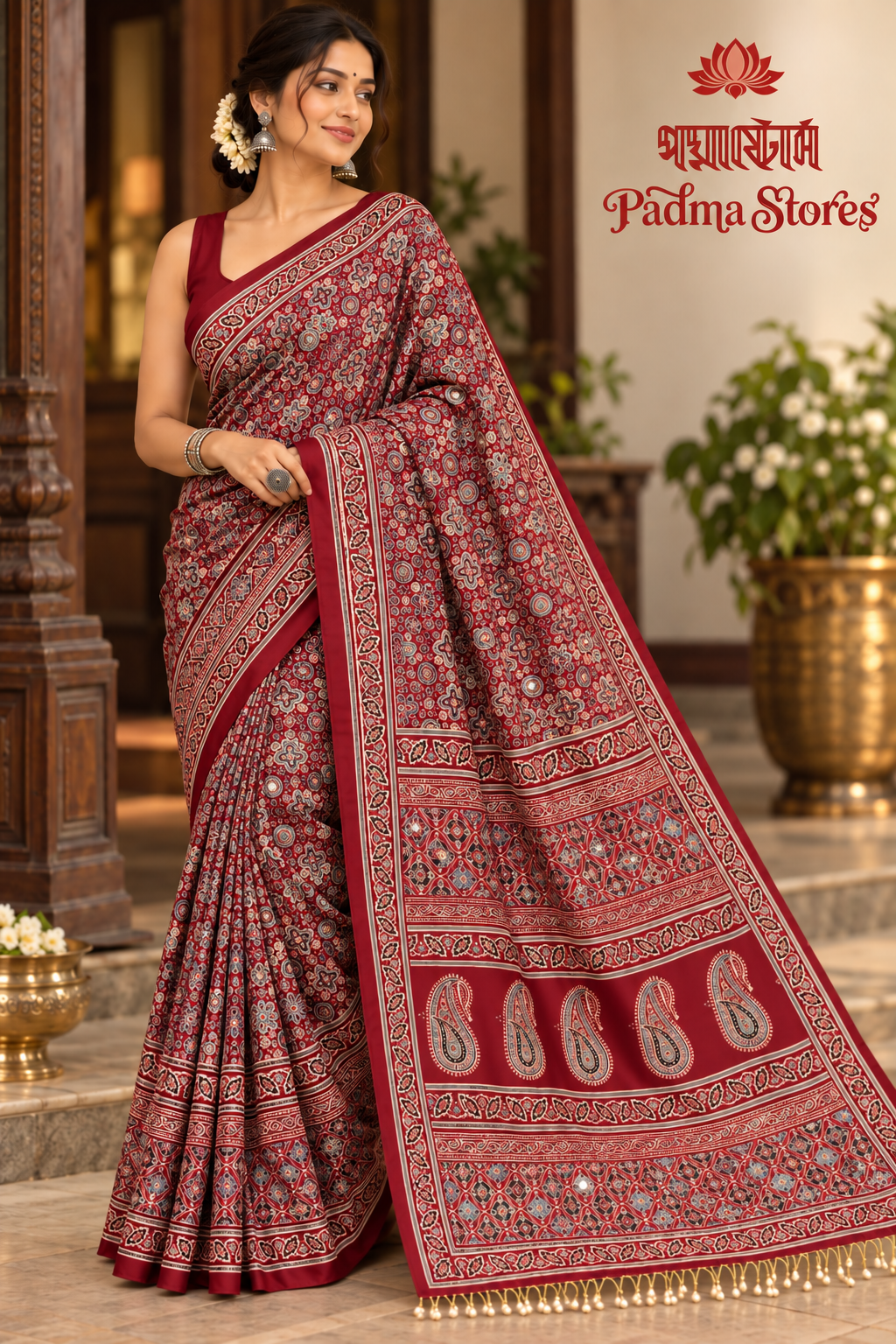 Premium Regal Ajrakh Heritage Saree - Image 5