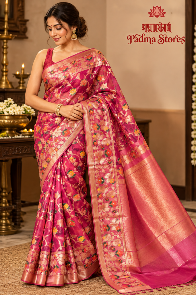 Gulabi Kathdana Jamdani Organza Saree